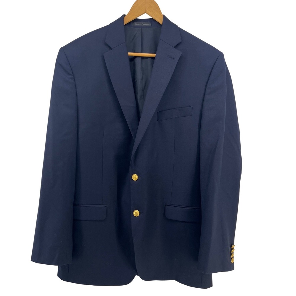 Lauren Ralph Lauren Blazer Navy Blue‎ 100% Wool Mens 42 L Gold Button Sport Coat